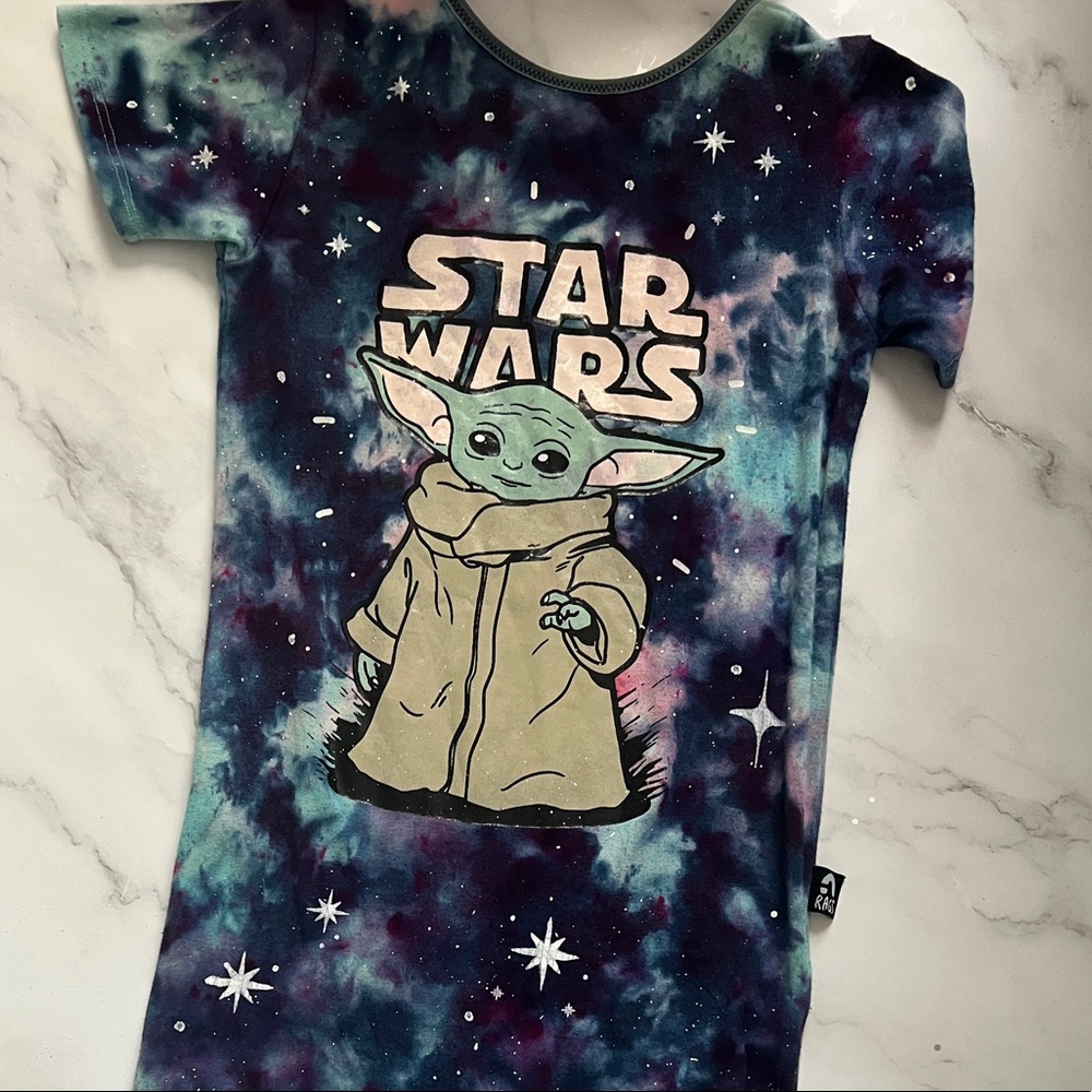 Rags 3/4 hand dyed & painted baby yoda/grogu romper